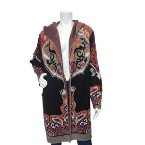 Maxsport Women's Boho Multicolor Hooded Open Sweater Cardigan Size XL